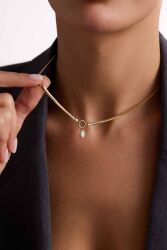 Altın Balık Sırtı Kolye Opal Taşlı - SembolGold
