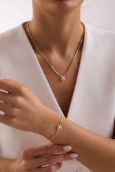 Altın Balık Sırtı Parçalı Baget Set Kolye, Bileklik - SembolGold
