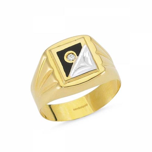 14 Ayar Altın Erkek Yüzük Siyah Mineli - SembolGold