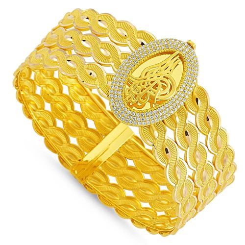SembolGold - Altın Burgu Kelepçe Üç Sıralı Oval Tuğralı (1)