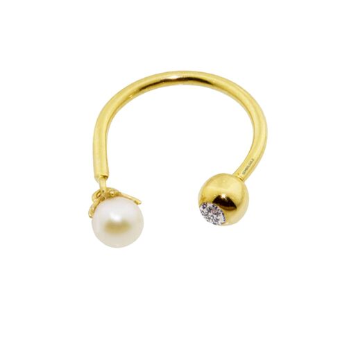 SembolGold - Altın Yarım Halka Kulak Piercing 14 Ayar İnci'li (1)