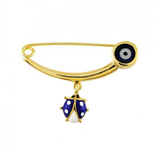 Altın Çengel İğne Uğur Böcekli Mavi Mineli Bayan Taşsız - SembolGold