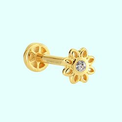 Altın Çiçek Tragus Piercing 14 Ayar - Thumbnail