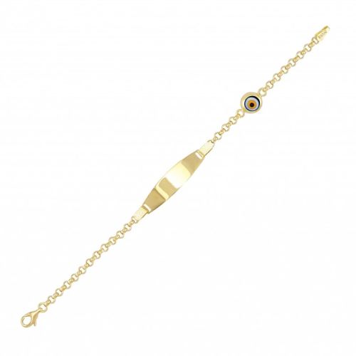 Altın Çocuk Künyesi Plakalı Nazar Boncuklu - SembolGold