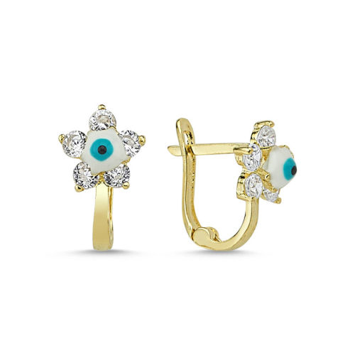 Altın Çocuk Küpesi Nazarboncuklu Çiçek Modeli - SembolGold