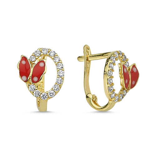 Altın Çocuk Küpesi Uçan Kelebek Pembe Mineli - SembolGold