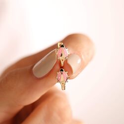 Altın Çocuk Küpesi Uğur Böcek Mineli Pembe - Thumbnail