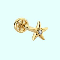 Altın Deniz Yıldız Tragus Piercing 14 Ayar - Thumbnail