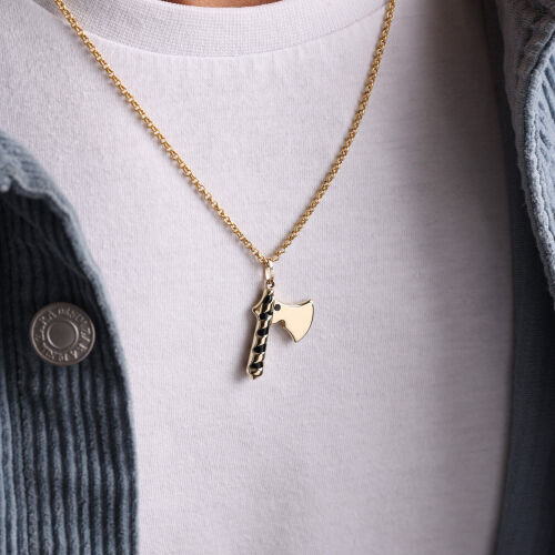 Altın Erkek Kolye Balta Tasarım Doç Zincir - SembolGold