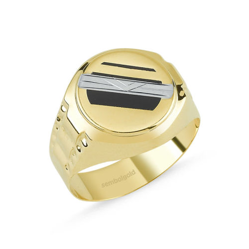 Altın Erkek Yüzük Siyah Mineli - SembolGold