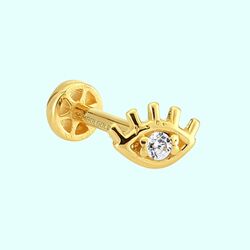 Altın Evil Eye Tragus Piercing 14 Ayar - Thumbnail