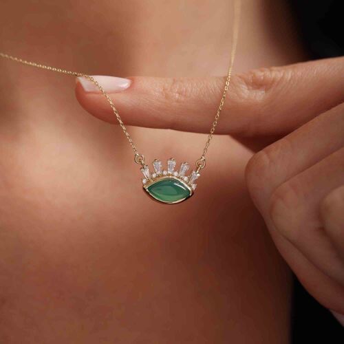 Altın Göz Kolye Green Opal - SembolGold