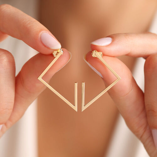 Altın Halka Küpe İtaly Half Pyramid - SembolGold