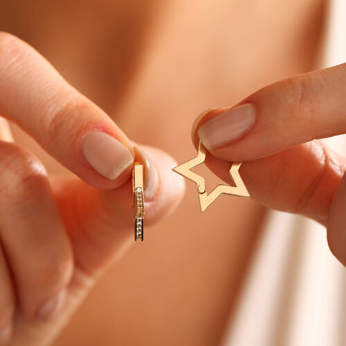 Altın Halka Küpe Yıldız Form 1.5 cm Taşlı - SembolGold