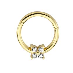 SembolGold - Altın Halka Piercing Dört Taş Tohum 14 Ayar (1)
