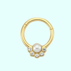 Altın Halka Piercing İnci Form 14 Ayar - Thumbnail