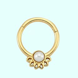 Altın Halka Piercing İnci Form 14 Ayar - Thumbnail