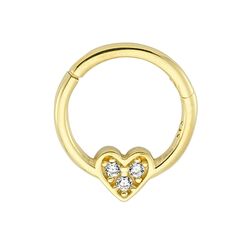 SembolGold - Altın Halka Piercing Üç Taş Kalp 14 Ayar (1)