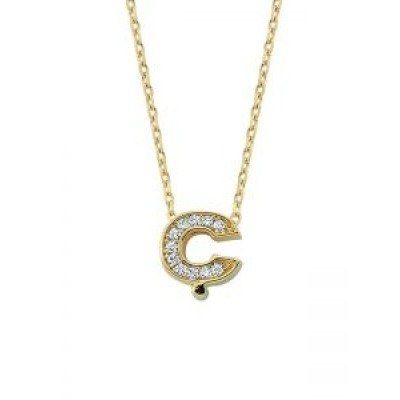 Altın Ç Harfli Taşlı Kolye - SembolGold