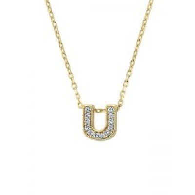 Altın U Harfli Taşlı Kolye - SembolGold
