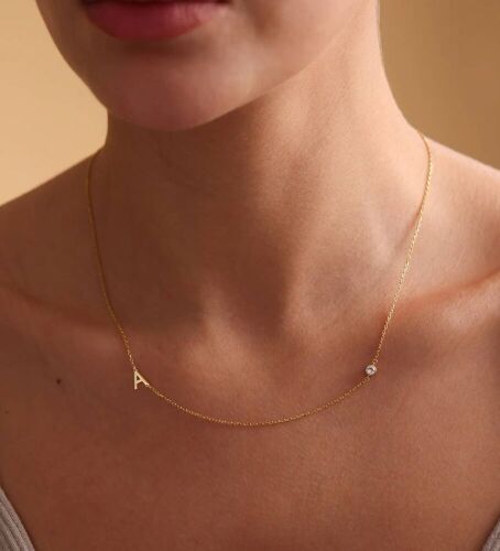 Altın Harfli Kolye ve Tektaş 14 Ayar - SembolGold