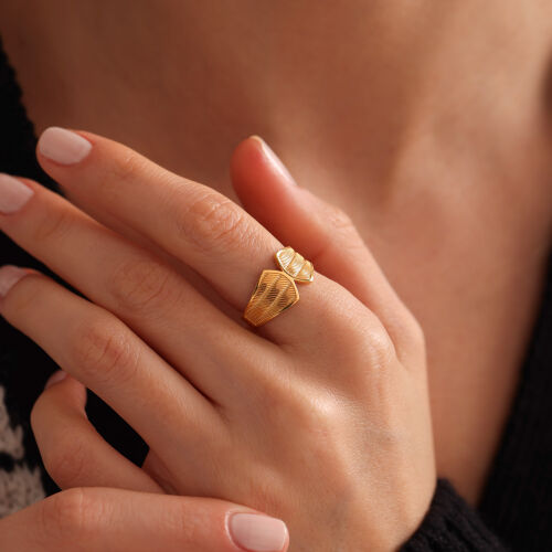 Altın Hasır Yüzük Pavé - SembolGold