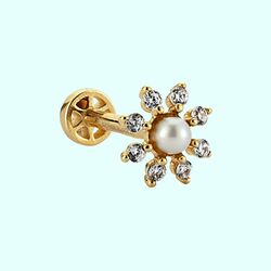Altın İnci Tragus Piercing 14 Ayar - Thumbnail