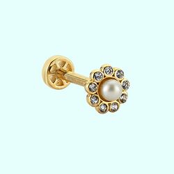 Altın İnci Tragus Piercing 14 Ayar - Thumbnail