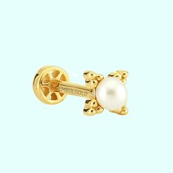 Altın İnci Tragus Piercing 14 Ayar - Thumbnail