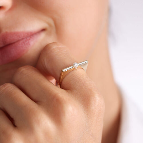 Altın İnci Yüzük Mineli Özel Tasarım - SembolGold