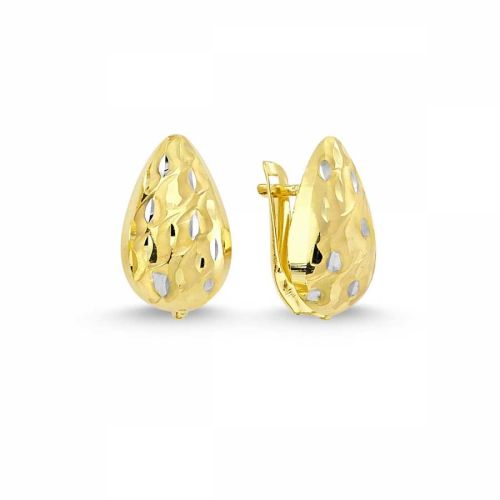 14 Ayar Altın J Küpe Taşsız Hat Çizgili Damla Modeli - SembolGold