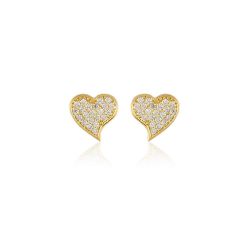 Altın Kalp Küpe Çivili 14K Gold - Thumbnail