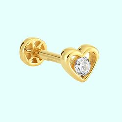 Altın Kalp Tektaş Tragus Piercing 14 Ayar - Thumbnail