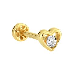 SembolGold - Altın Kalp Tektaş Tragus Piercing 14 Ayar (1)