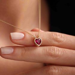 Altın Kalpli Kolye Ruby - SembolGold