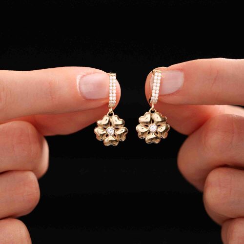 Altın Kalpli Yonca Küpe - SembolGold