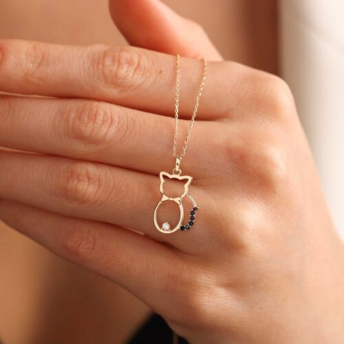 SembolGold - Altın Kedi Kolye Onix Stone (1)