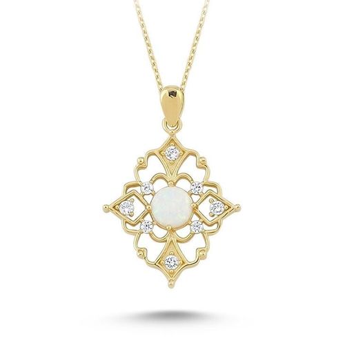 Altın Kolye Opal Taşlı 14K Gold - SembolGold