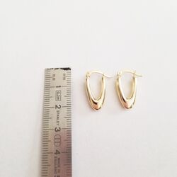 Altın Küpe 14K 585 Parlak Damla Tasarım 2.0 cm Zarif Küpe - Thumbnail