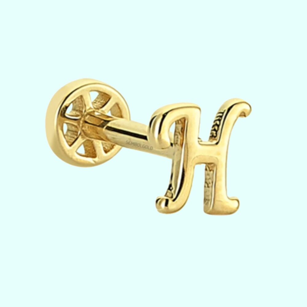 Altın Piercing -H- Harf 14 Ayar Tragus