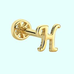 Altın Piercing -H- Harf 14 Ayar Tragus - Thumbnail