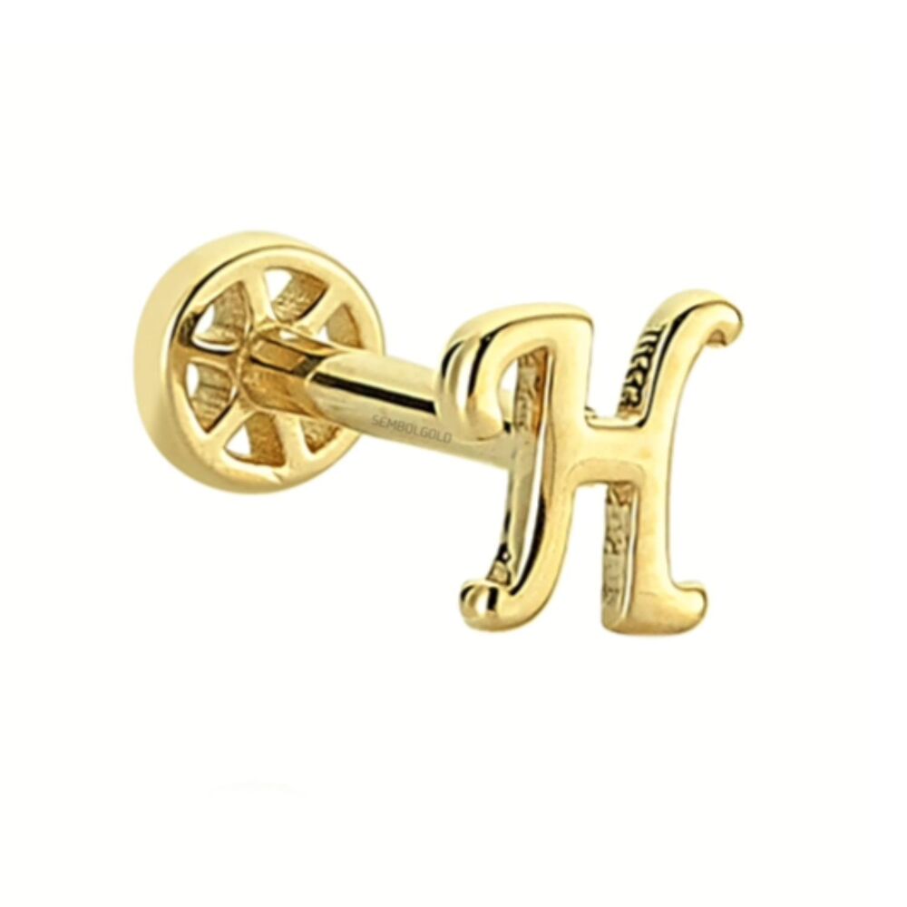 Altın Piercing -H- Harf 14 Ayar Tragus