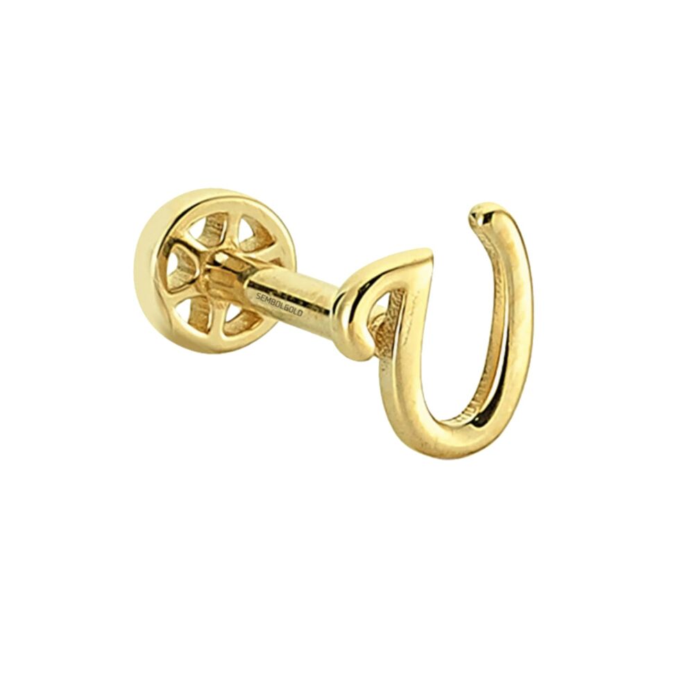 Altın Piercing -U- Harf 14 Ayar Tragus