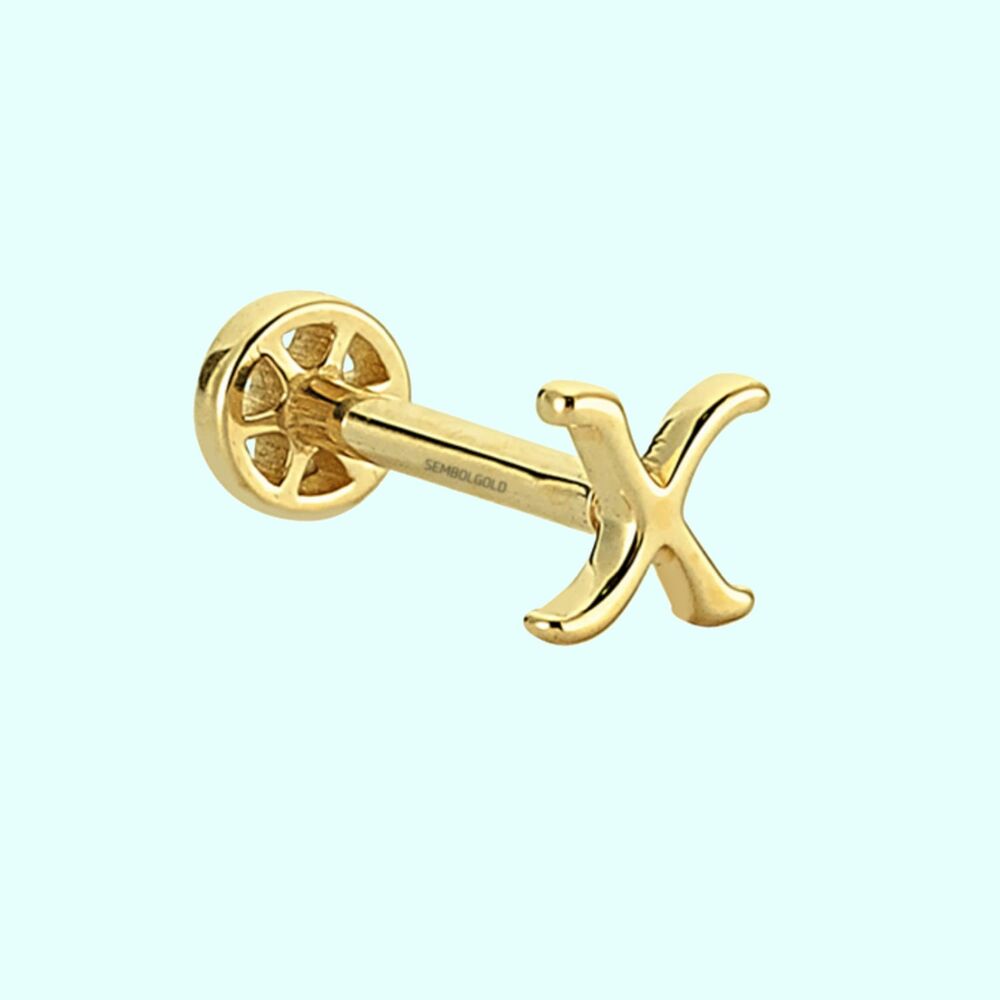 Altın Piercing -X- Harf 14 Ayar Tragus