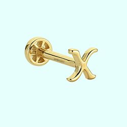 Altın Piercing -X- Harf 14 Ayar Tragus - Thumbnail