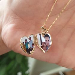 Altın Resimli Kolye Doç Zincirli Kalp - Thumbnail