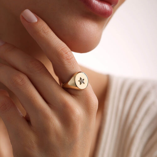 Altın Şövalye Yüzük Yıldız Form UNİSEX - SembolGold