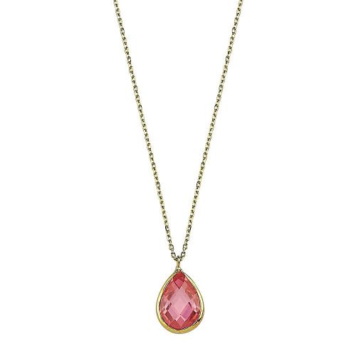 Altın Taşlı Kolye Pink Topaz 1.2 cm - SembolGold