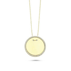 Altın Taşlı Plaka Kolye - SembolGold