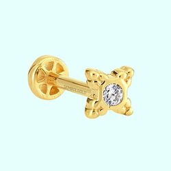 Altın Taşlı Tragus Piercing 14 Ayar - Thumbnail